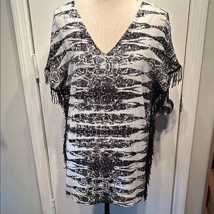 Albert Malaki Black and White Print Women's Poncho style Top